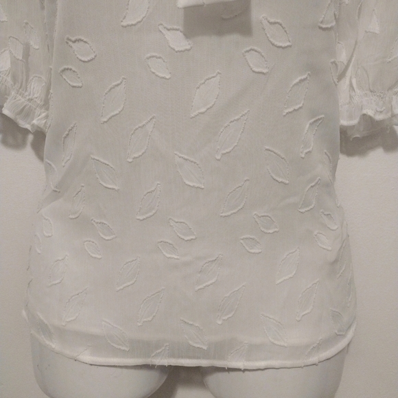 Calvin Klein - Neck Tie Puff Sleeves Sheer Blouse - Picture 4 of 16